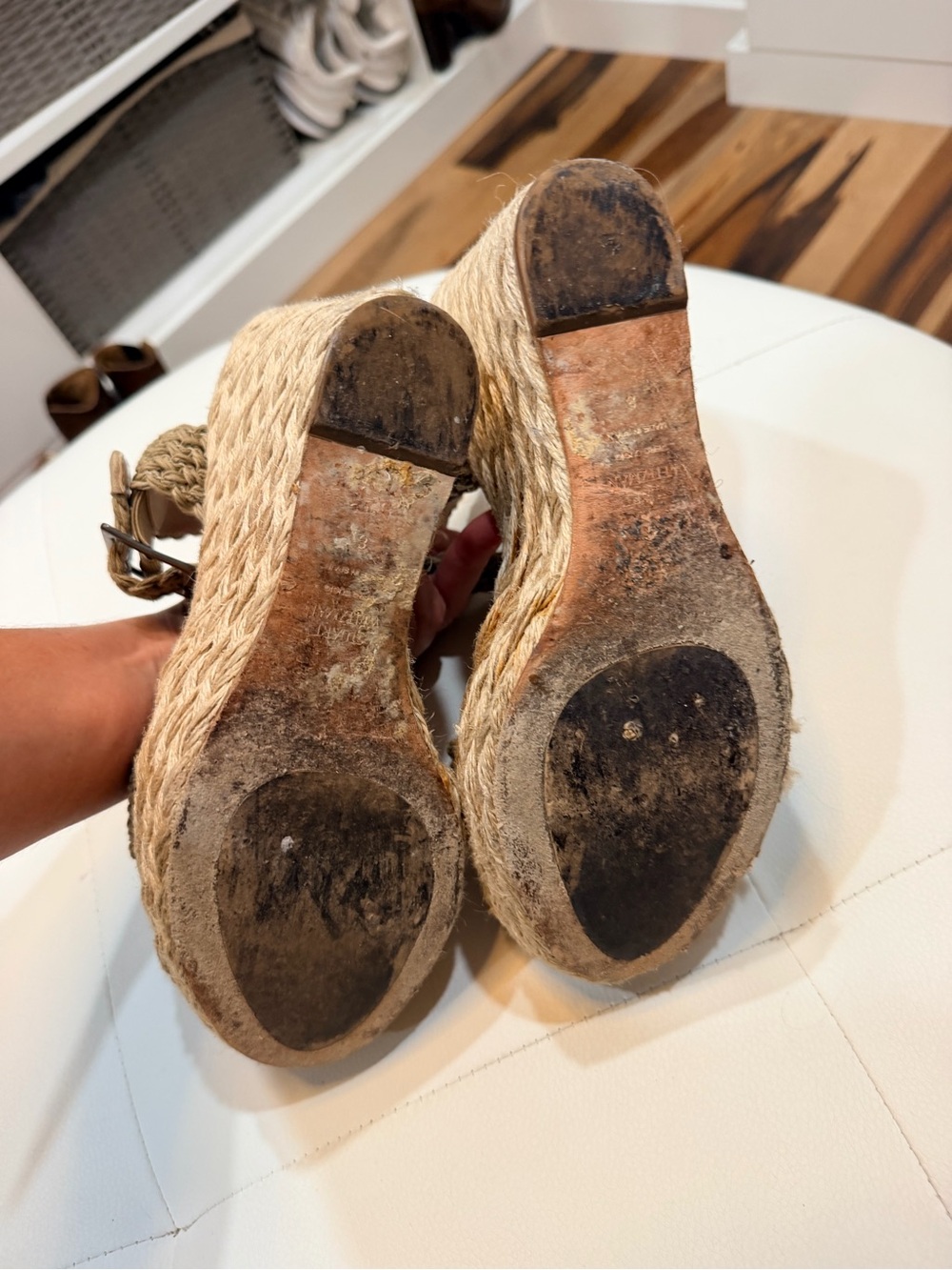 Stuart Weitzman Taupe Braided Espadrille Wedge Sandals - Picture 5 of 5